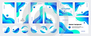 Abstract blue liquid trendy vector backgrounds with copy space for text. Social media stories, posts, highlights