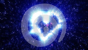 Abstract blue love heart made of small bright glowing particles of energy festive