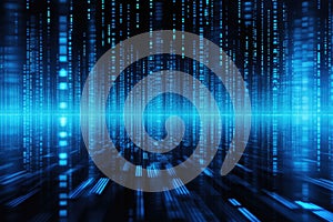 abstract blue matrix digital technology background, computer generated abstract background, 3D rendering, Digital binary code and