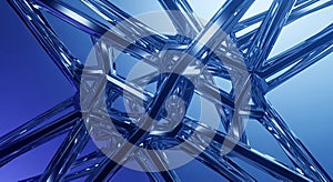 Abstract Blue Metallic Structure Interconnected Network