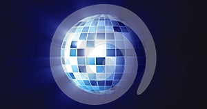 Abstract blue mirrored spinning round disco ball for discos and dances