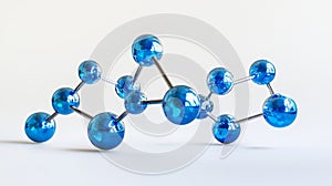Abstract blue molecular model with spheres and connectors on white background
