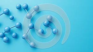 Abstract Blue Molecular Structure 3D Render on Light Blue Background
