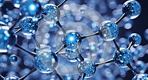 Abstract blue molecular structure with glowing nodes and interconnected atoms science abstract