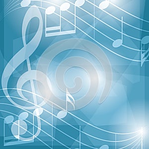 Abstract blue music vector background with notes