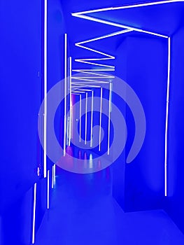 Abstract, blue neon light Vertical lines background