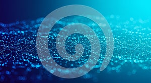 Abstract Blue Network Connecting Nodes Data Flowing Communication Concept