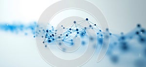 Abstract blue network connections with nodes representing data flow and technology