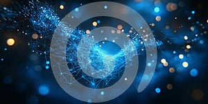 Abstract Blue Network Data Flow Visualization: Digital Connectivity and Abstract Technology Concept