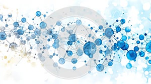 Abstract Blue Network Design with Connected Circles and Dots on a Light Background