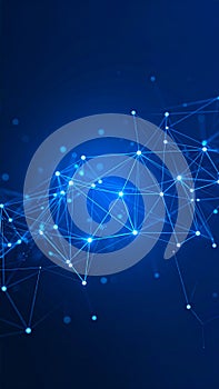 Abstract blue network of glowing connected dots and lines representing data communication technology