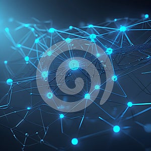 Abstract Blue Network of Glowing Nodes and Interconnected Lines technology digital