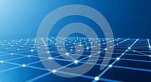 Abstract Blue Network Grid with Glowing Nodes Representing Data Connection