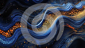 Abstract Blue Orange Gold Glitter Waves Background Texture