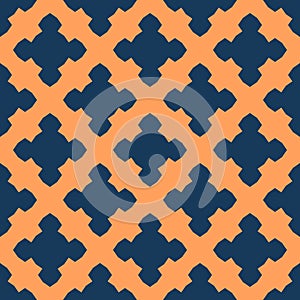 Abstract blue and orange minimal geometric seamless pattern with floral shapes