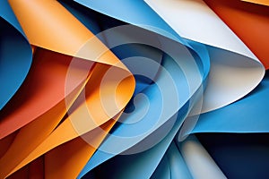 Abstract Blue and Orange Paper Folds. Generative AI