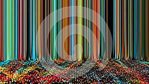 Abstract blue orange red yellow visualisation scale wipe waveform technology digital thousand element dot on black screen