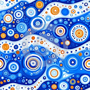 Abstract Blue Orange Wave Pattern with Circles
