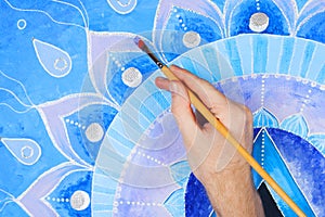 Abstract blue painted picture mandala of Vishuddha