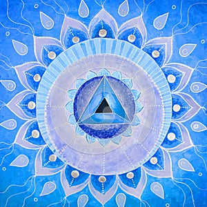 Abstract blue painted picture mandala of Vishuddha