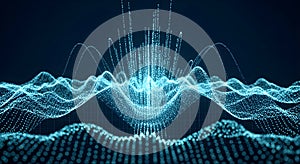 Abstract Blue Particle Waveform or Sound Waveform Data Visualization
