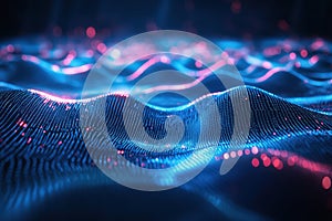 Abstract Blue And Pink Data Wave Landscape