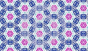 Abstract Blue and Pink Geometric Shapes Floral Pattern