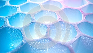 Abstract Blue and Pink Hexagonal Bubble Structure