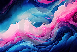 Abstract blue and pink watercolor waves background