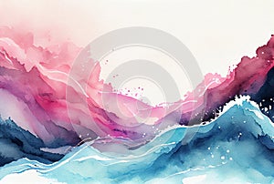 Abstract blue and pink watercolor waves background