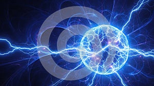 Blue plasma ball with lightning discharges