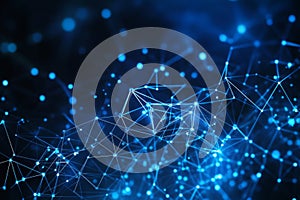 Abstract Blue Polygonal Background with Glowing Dots and Lines Representing Data Technology Network