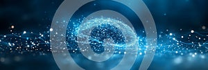 Abstract Blue Polygonal Brain Shape on Glowing Network. AI and Machine Learning Concept.