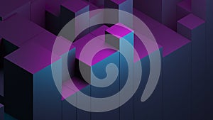 Abstract blue purple digital data background 3d render polygon. Abstract techno purple geometric technology background