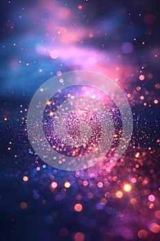 Abstract blue, purple, gold and pink glitter lights background. Unicorn. Circle blurred bokeh