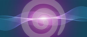 Abstract blue and purple light technology wave design, digital network background, communication concept