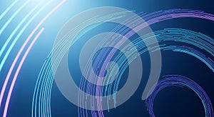 Abstract blue and purple light trails create a dynamic background