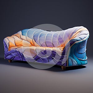 Abstract Blue And Purple Striped Sofa With Surreal Seascapes Design