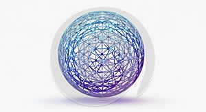 Abstract Blue and Purple Wireframe Sphere Representing a Complex Digital Network on a White Background