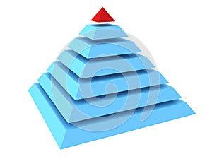 Abstract blue pyramid with red top.