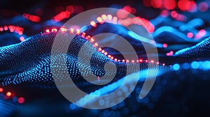 Abstract Blue And Red Digital Wave Landscape