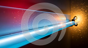 Abstract Blue and Red Light Beams Projecting from a Device