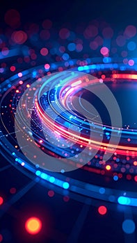 Abstract Blue and Red Light Rings Data Stream Visualization Technology Background