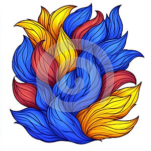 Abstract Blue Red Yellow Floral Design Swirls Artistic Nature Decorative Background Illustration Vector Graphic Image Bold Waves photo