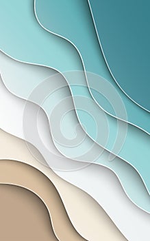 Abstract blue sea and beach summer background with curve paper wave and seacoast, with clipping mask for poster or web site design