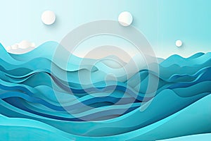 Abstract blue sea and beach summer background with curve paper waves and seacoast for banner, flyer, invitation, poster or web