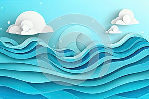 Abstract blue sea and beach summer background with curve paper waves and seacoast for banner, flyer, invitation, poster or web