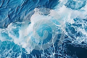 Abstract blue sea water with white foam for background, nature background