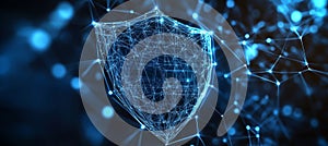 Abstract Blue Shield Representing Cybersecurity And Data Protection In A Networked Digital World