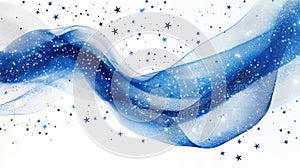 Abstract Blue and Silver Glitter Flowing on White Background